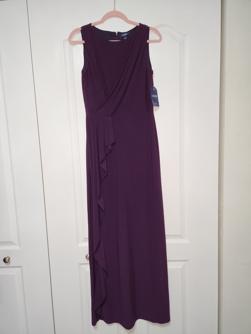 Chaps Sleeveless Ruffle-Front Maxi Dress in Plum